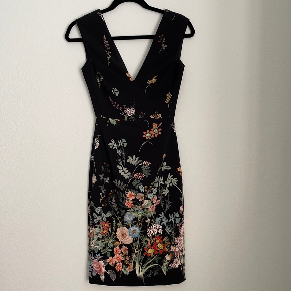 Zara Woman Floral Print Black Dress